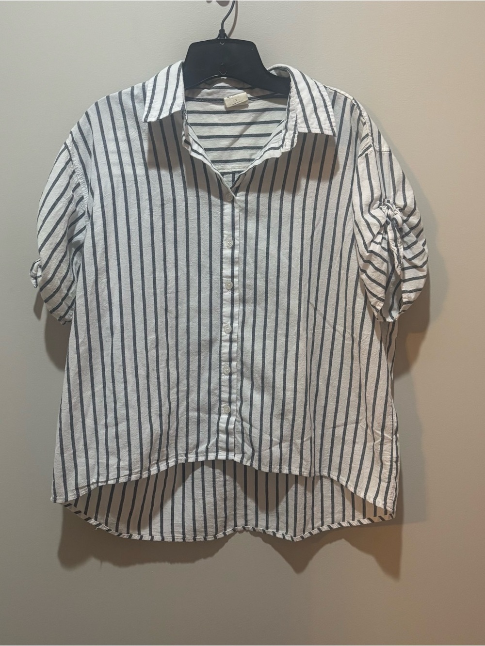 By Together White and Dark Gray Striped short sleeve button down top